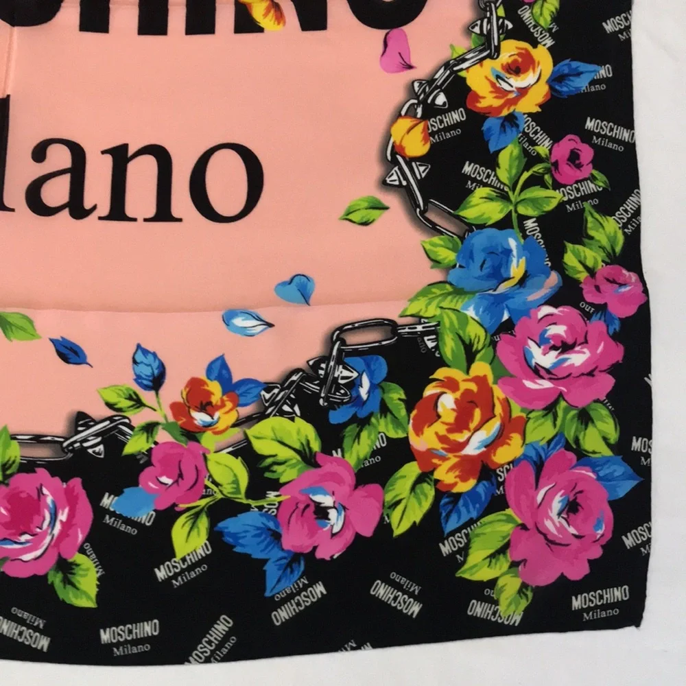 Moschino 100% Silk Scarf Made in Italy 26”x25” Milano NWT